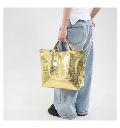 Crocodile Texture Tote Bag Pvc Kraft Paper Large Capacity Luxury Hobo Handbag Women Casual Shopping Letters Top Handle Hand Bags