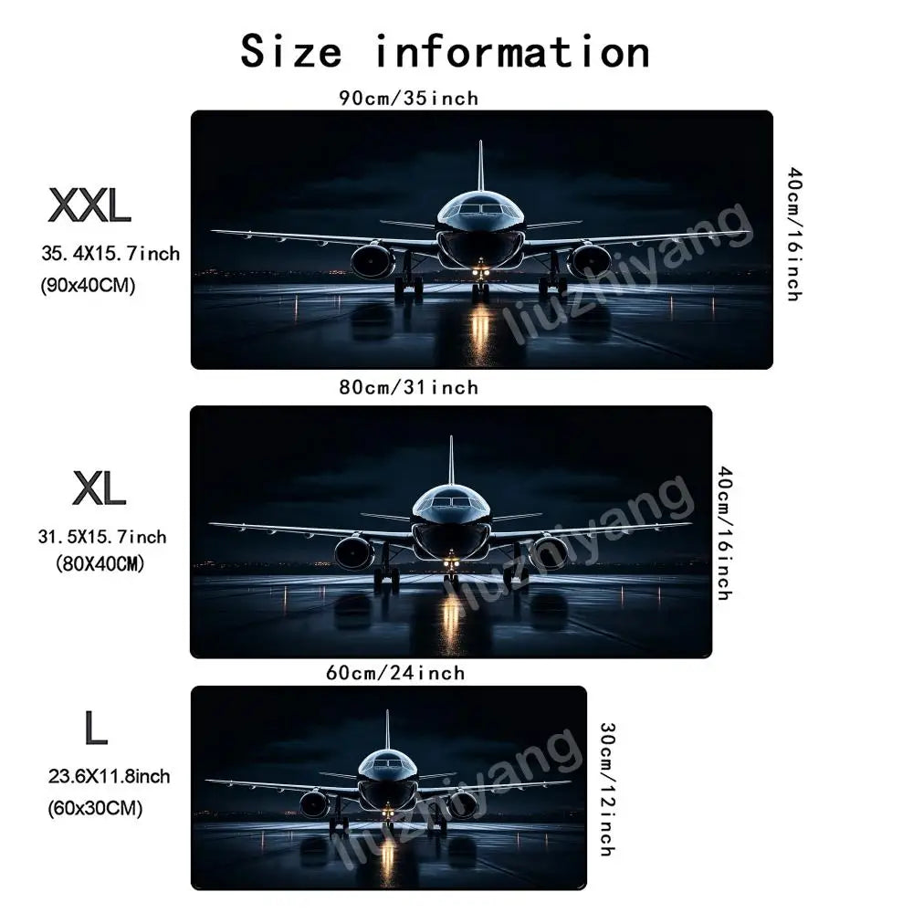 Night View Airplane Mouse Pad Large Computer Office Game Table Mat Rubber Anti-slip Stitched Keyboard Mats 90x40 XXL Desk Pads