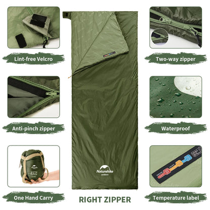 Naturehike Sleeping Bag LW180 Outdoor Ultralight Portable Waterproof Summer Sleeping Bag Envelope Cotton Camping Sleeping Bag