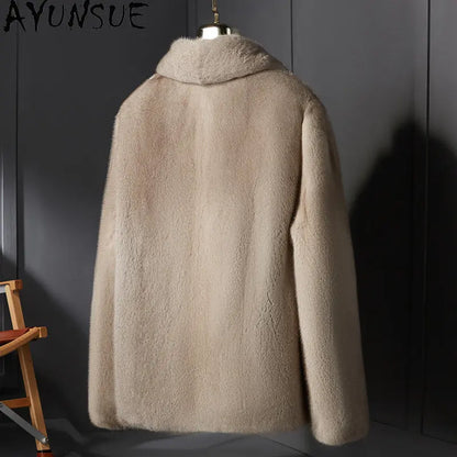 AYUSNUE Natural Mink Coat Men Winter Jacket Whole Mink Real Fur Coats Male Luxury Clothes Fashion Warm Куртка Натуральный Мех