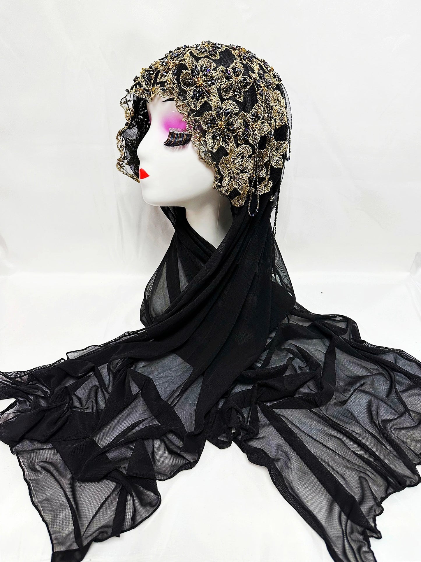 Hot Selling Luxury Design Handmade Beads Muslim Women Shawl Islamic Headtie Saudi Arabia Hijab Prayer Headwear for Women