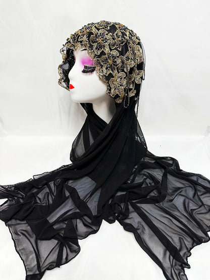 Hot Selling Luxury Design Handmade Beads Muslim Women Shawl Islamic Headtie Saudi Arabia Hijab Prayer Headwear for Women