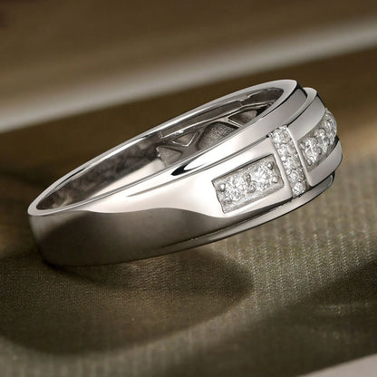 Newshe Elegant Men's Moissanite Rings GRA Certified Wedding Band 925 Sterling Silver Half Eternity Round Engagement Ring