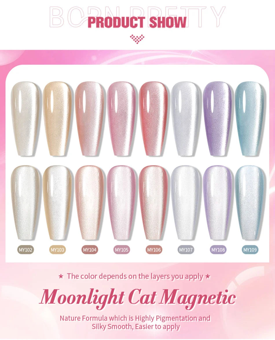 BORN PRETTY 10ml Cat Magnetic Gel Nail Polish Moonlight Glass Bead Water Light Crystal Soak Off UV Varnish For DIY Nail Art