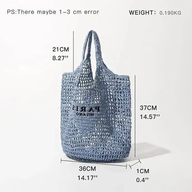 2024 Luxury Design Women Plaited Raffia Straw Bag Large Capacity Casual Tote Handbag Hollow Summer Beach Vacation Shoulder Bag