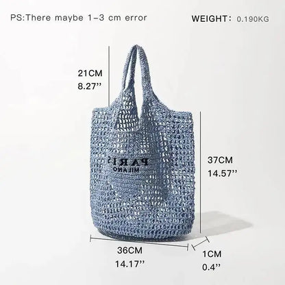 2024 Luxury Design Women Plaited Raffia Straw Bag Large Capacity Casual Tote Handbag Hollow Summer Beach Vacation Shoulder Bag