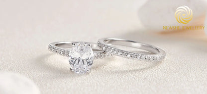 Newshe 2 Pieces 925 Sterling Silver Engagement Rings Set 1.9Ct Oval Shape AAAAA Zircon Jewelry Eternity Wedding Band BR0943
