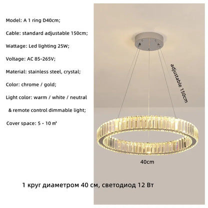 Modern Luxury Led Dimmable Pendant Lights Lustre Living Room Chandelier Lamp Fixtures Foyer Shiny Steel  Luminarias Light