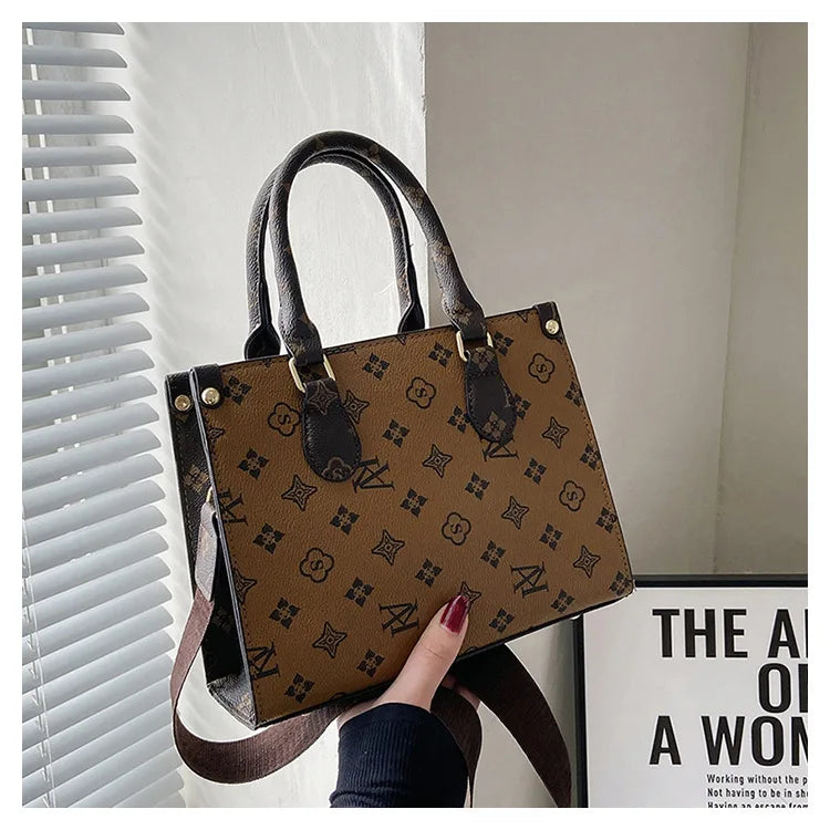 Elegant Retro Women's Tote Bag Single Shoulder Crossbody Bag Floral Print Ladies Handbag Luxury Texture Commuter Messenger Bag