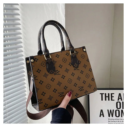 Elegant Retro Women's Tote Bag Single Shoulder Crossbody Bag Floral Print Ladies Handbag Luxury Texture Commuter Messenger Bag