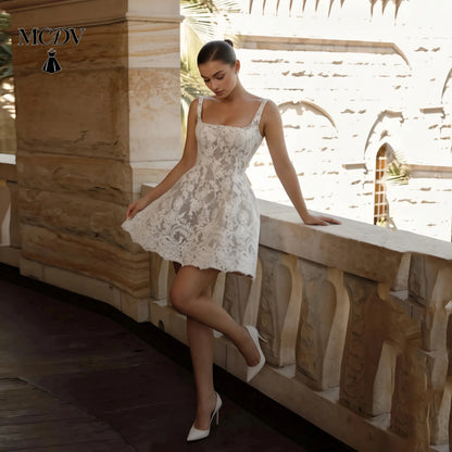 Mini Wedding Dress A Line Applique Lace Sleeveless Short Wedding Reception Dress Above Knee vestido de novia corto Customized