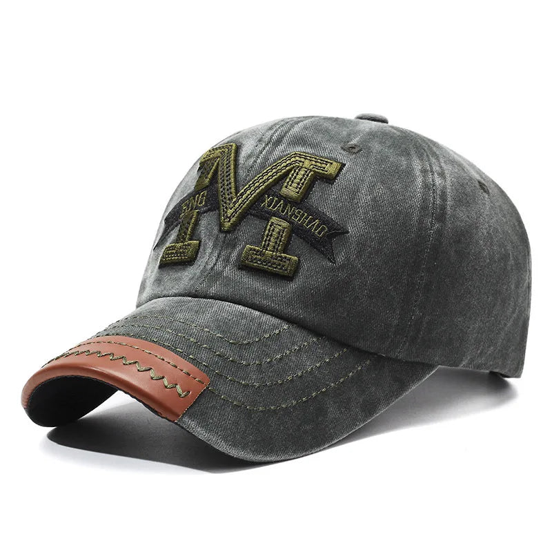 Outdoor sports hat retro men's washed faded old cowboy hat M letter cotton soft top embroidered sunshade baseball cap