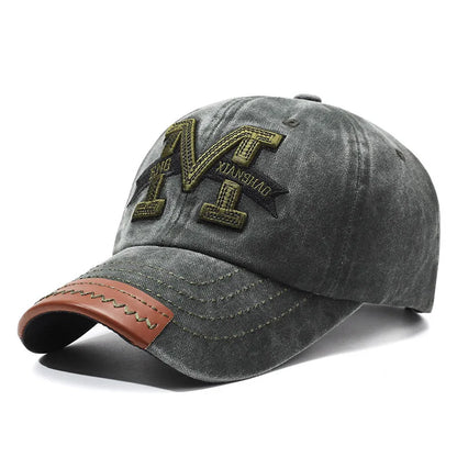 Outdoor sports hat retro men's washed faded old cowboy hat M letter cotton soft top embroidered sunshade baseball cap