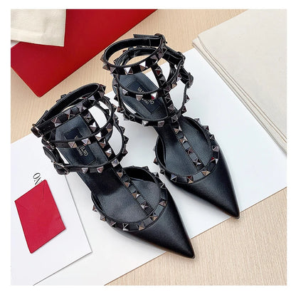 Women's sandals luxury Woman shoes Gladiator Summer 2026 New Rivet High-heeled Three Straps Ankle Fashion Designer Ladies Shoes