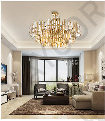Luxury Dining Living Room Chandelier Modern Round Ceiling Pendant Lights Interior Decoration Golde Crystal Led Ceiling Light