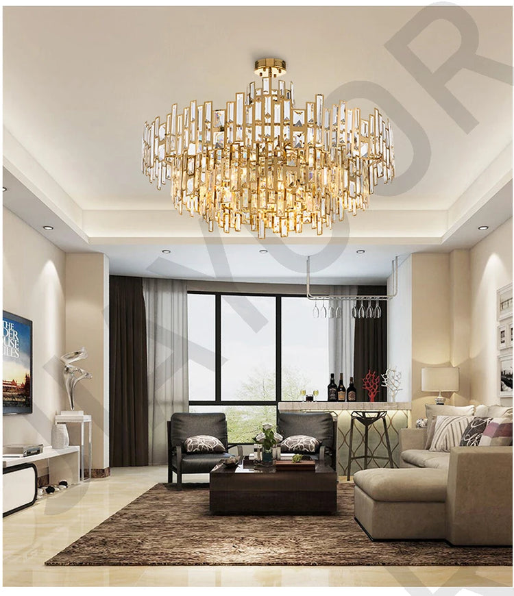 Luxury Dining Living Room Chandelier Modern Round Ceiling Pendant Lights Interior Decoration Golde Crystal Led Ceiling Light