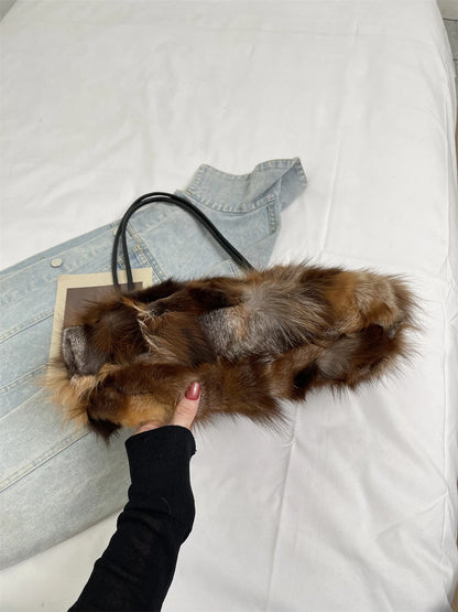 Winter Warm Fox Fur Shoulder Hobo Bags For Women Latest Luxury Designer Purses And Handbags Elegant Evening Bag For Dinner Party