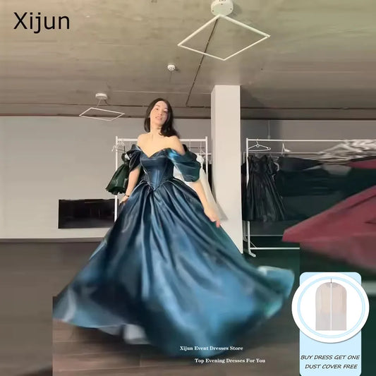 Xijun Modern Turquoise Evening Dresses Off The Shoulder A-Line Formal Prom Dresses Shiny Long Birthday Party Gowns Customized