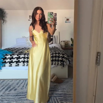 Elegant Women's Backless Yellow Lace Dresses Cross-back Design Long Slim Fit A-line Summer Dress Y2k Vacation Travel Vestido2026