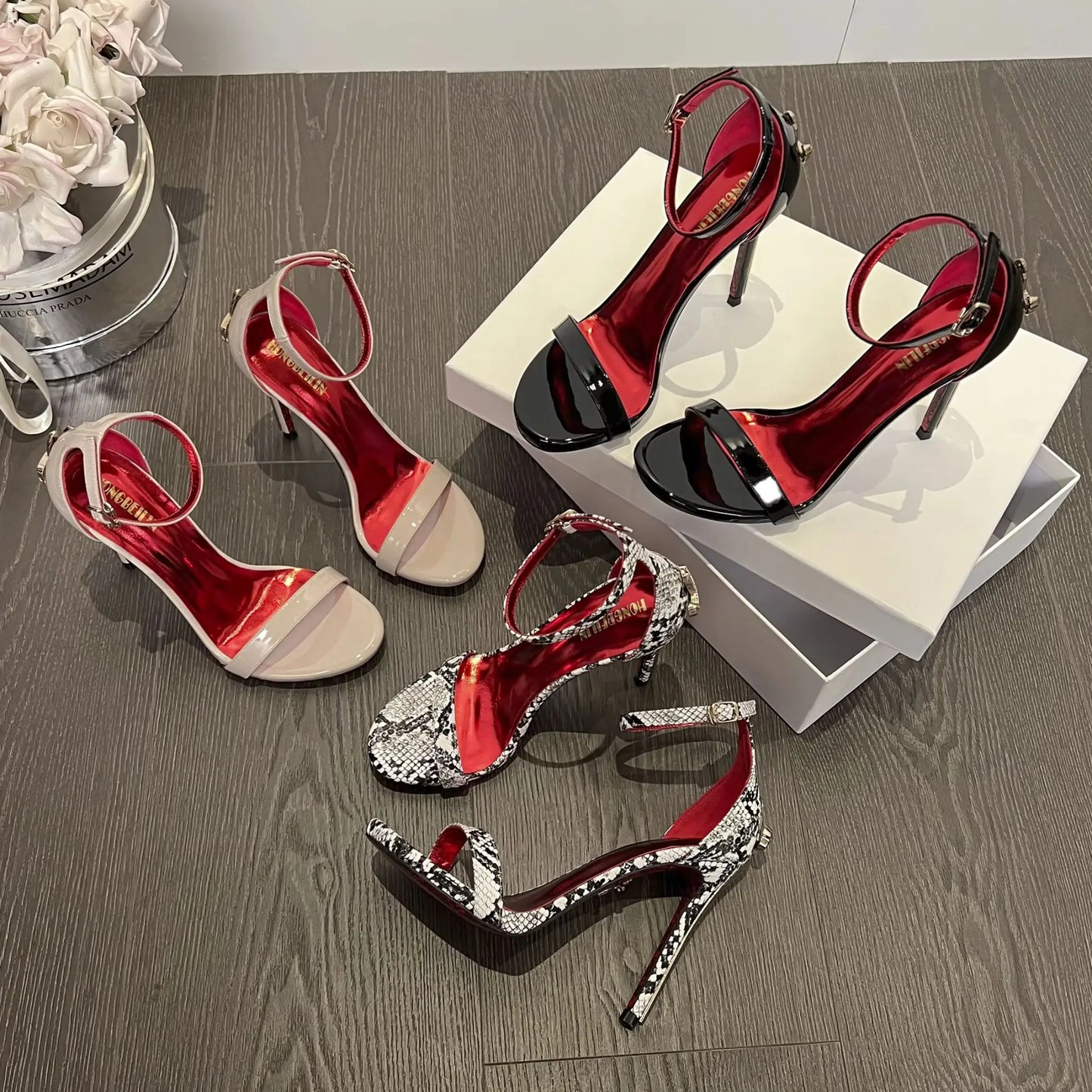 2026 Fashion Patent Leather High-Heeled Sandals for Women Luxury Designer Shoes with Fine Heel Sexy High Heels Elegant Zapatos