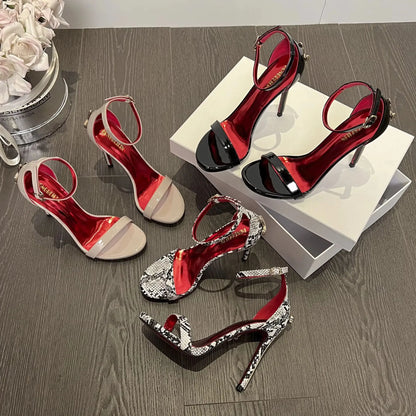 2026 Fashion Patent Leather High-Heeled Sandals for Women Luxury Designer Shoes with Fine Heel Sexy High Heels Elegant Zapatos