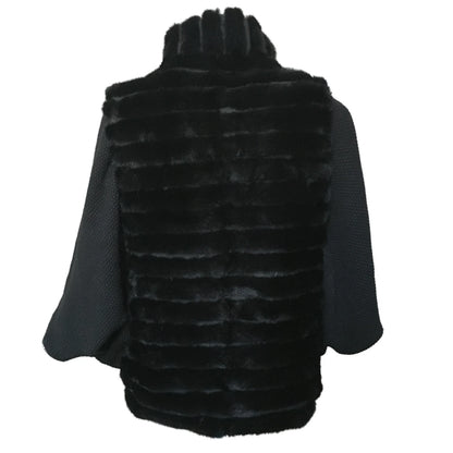 Women's Natural Mink Fur Jacket Coat, Wool Sleeve, Zipper, Bat Sleeve, Casual Short Vest, Designer, Autumn, Winter,  21A0901