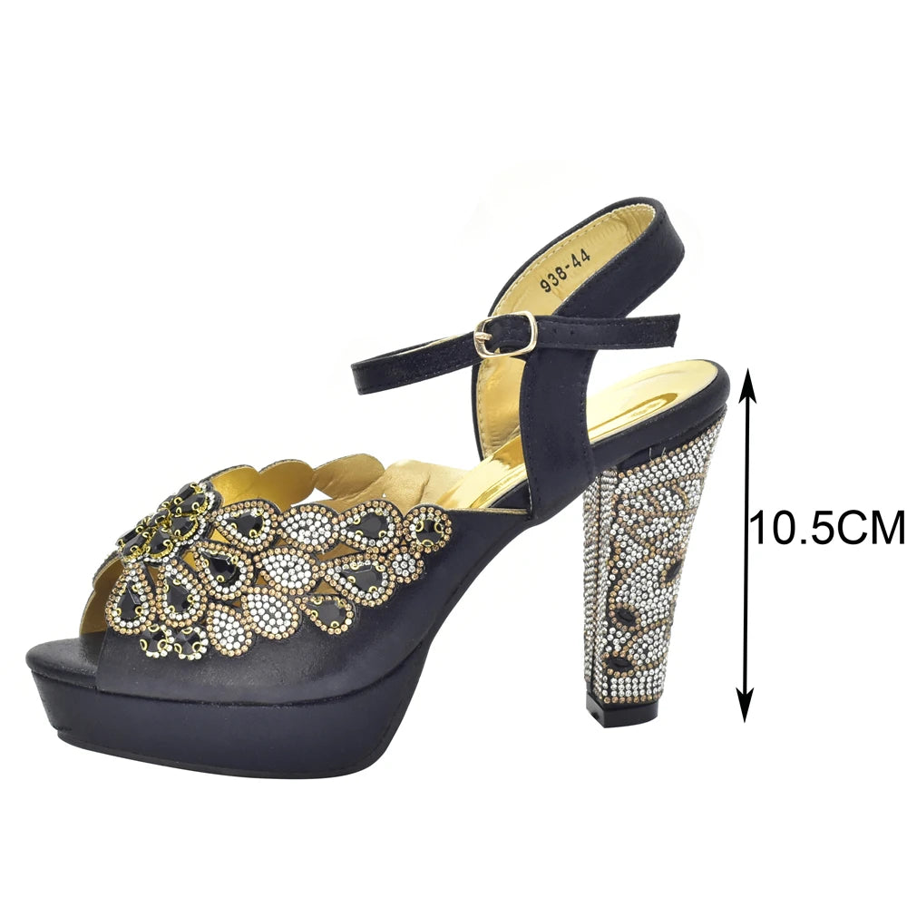 Fashion Italian Shoe and Bag Set for Party In Women Afrcan Party Shoes with Bag Set with Rhinetsone Luxury Shoes Women Designers