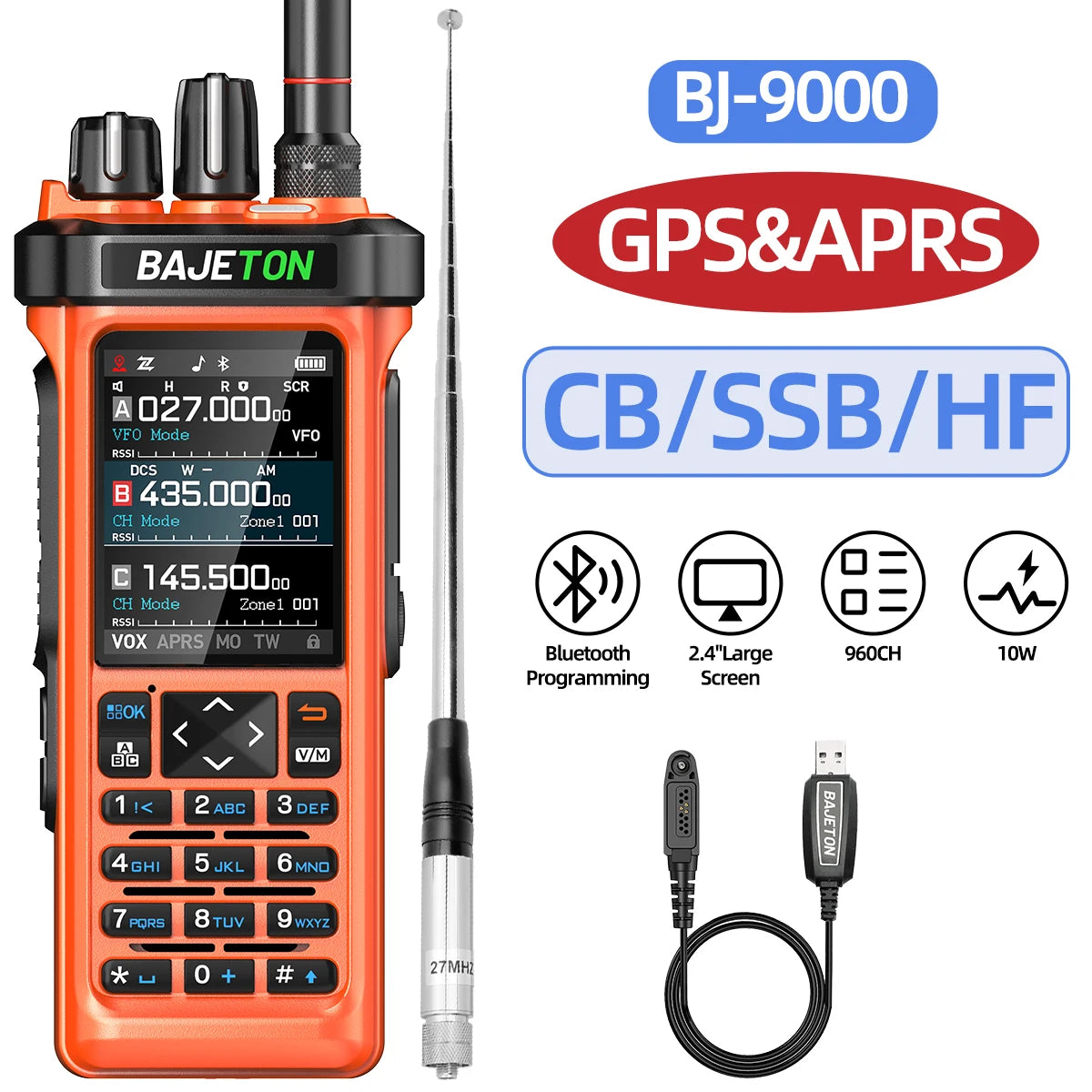 BAJETON BJ-9000 Walkie Talkie Bluetooth Programming GPS APRS 10W CB/SSB/HF Wireless Copy Frequency For RT-950PRO RT-950 Radio