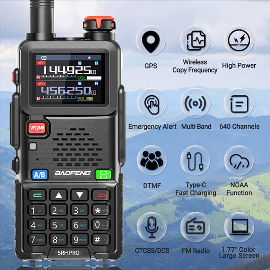 Baofeng UV-5RH PRO GPS Walkie Talkie Multi Band Wirless Copy Frequency NOAA Type-c Long Range UV-5R Tow Way Ham Radio