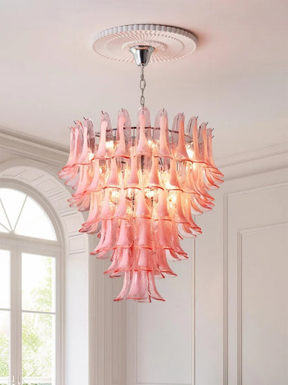 French Murano Petal Glass Chandelier Dining Table Living Room Antique Style Pink Petal Glass Pendant Chandelier Lights Bedroom