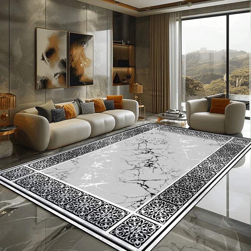 Golden Marble Carpet Luxury Bedroom Decoration Large Area Rugs Sofa Side Carpets for Living Room Soft Non-slip Lounge Floor Mat