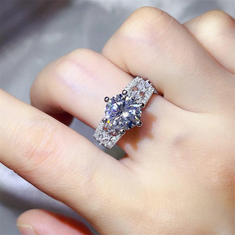 Luxury white gold solid platinum PT950 3 carat D color moissanite pigeon egg women's ring Seiko diamond ring