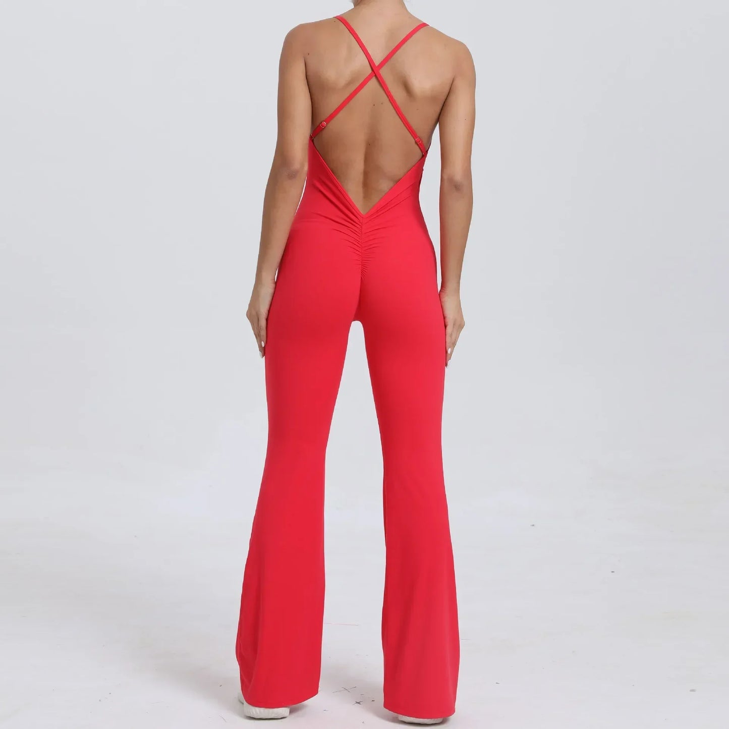 Sports Overalls for Women Sportswear Flared Jumpsuit Woman Padding Jumpsuits Gym Combinaison Femme Coffee Gray Navy Blue Red