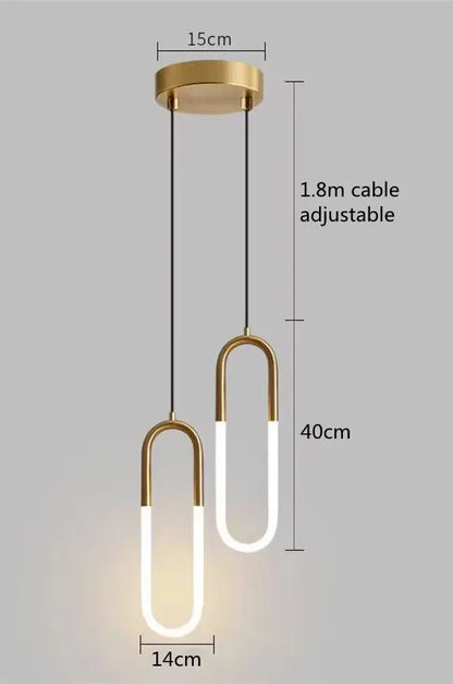 Brass U-shaped tube LED pendant lights Bedroom Bedside Long-line hanging lamp Kitchen Island Dining table Home Decor Luminaires