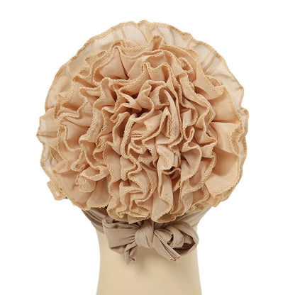 Fashionable Women's Hijabs Solid Color Hijab Turban Caps Chiffon Flower Decor Headwear Islamic Head Wrap Head Scarf Cap