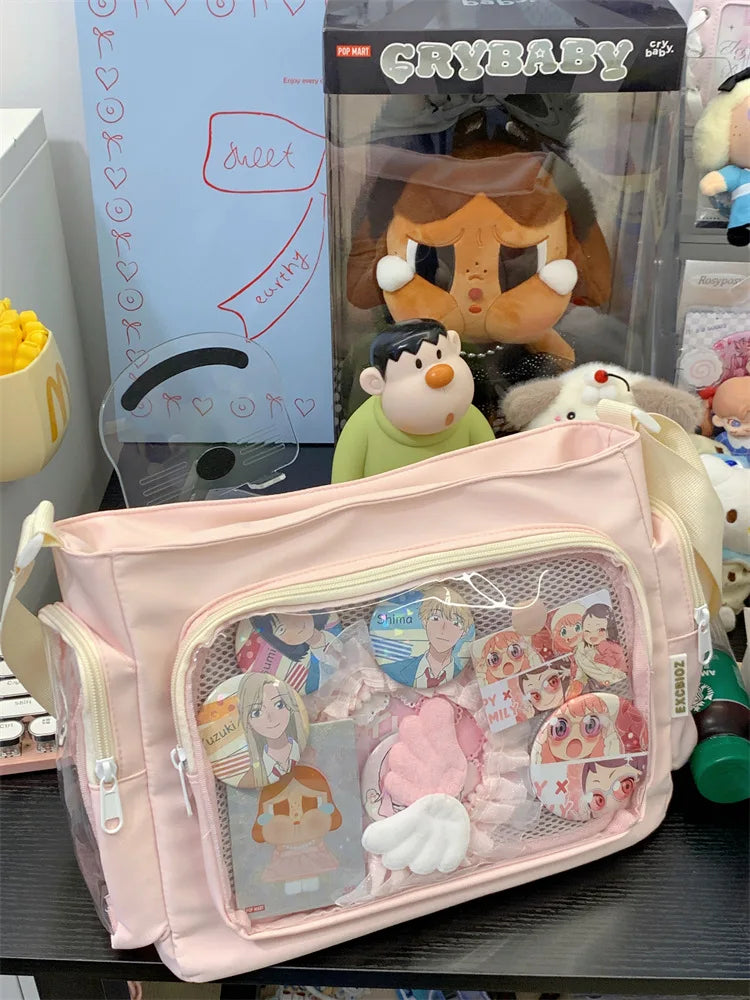 Trendy Transparent Crossbody Bag for Girls Large Capacity Shoulder Bags Fashionable School Style Texture and Versatile Ita Bag
