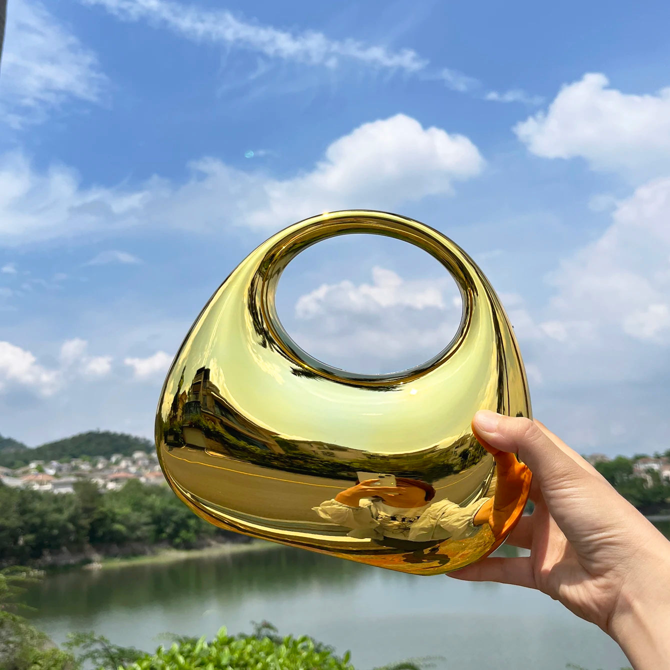 Golden Evening bag Purses and handbag luxury Designer shoulder bags moon bag Party Wedding Round Acrylic Shiny  Clutch purse