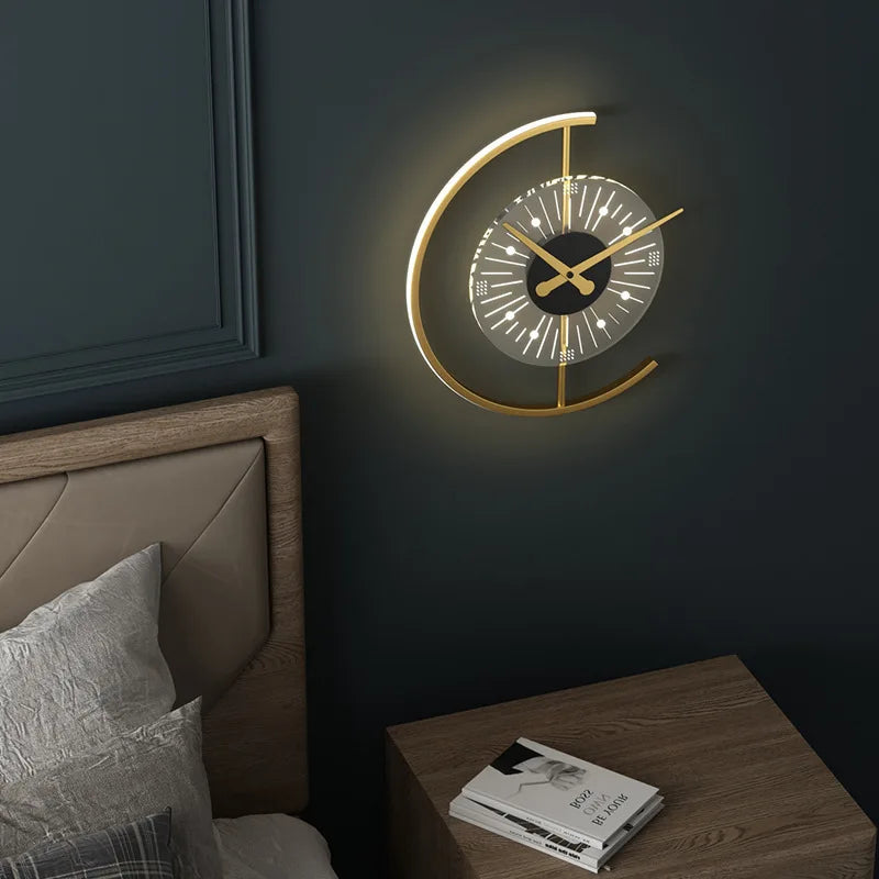 Nordic Clock Wall Lamp, Modern Minimalist LED Wall Light for Living Room, Bedroom & Background Wall Decoration