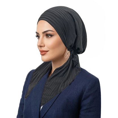 Fashion Stripes Muslim Hijab Turban Hats Long Tail Head Wraps Elastic Hijab Hats Breathable Chemo Cap For Women Girls