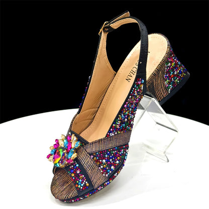 2025 Elegant Women's Peep-Toe Heels and Matching Wine Color Diamond Pumps Set - Stylish Italian Shoes and Bags for Parties