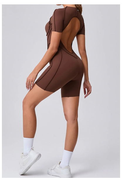 Women's Sports Jumpsuit Kit Yoga Fitness Bodysuit Hip-lifting Open Back Tight High Elasticity Outdoors Gym Workout Sexy Clothes