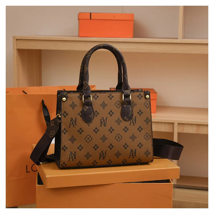 Elegant Retro Women's Tote Bag Single Shoulder Crossbody Bag Floral Print Ladies Handbag Luxury Texture Commuter Messenger Bag