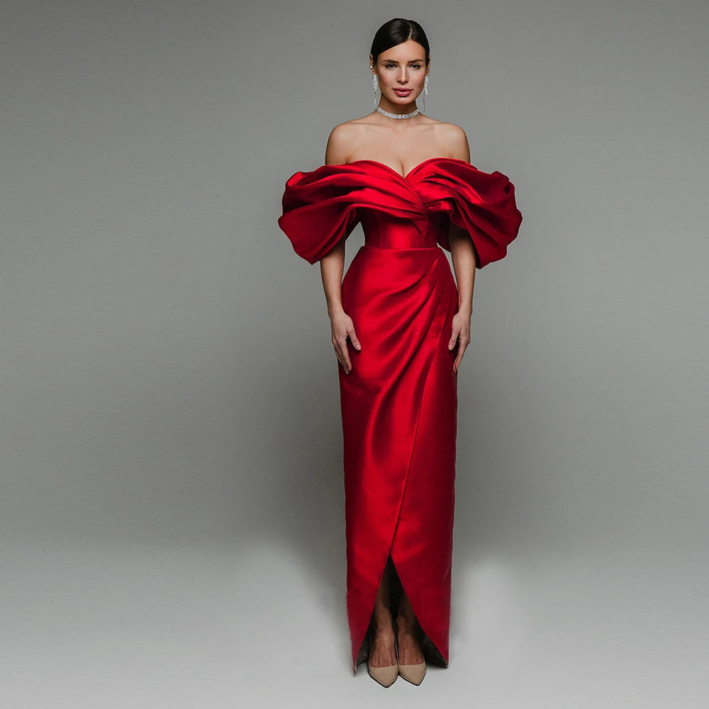 Elegant Red Evening Dress For Bride Floor Length Off Shoulder Wedding Party Corset Sleeveless Formal Custom Vestido De Fiesta
