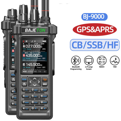 1/2PCS BAJETON BJ-9000 Walkie Talkie 10W GPS APRS CB/SSB/HF 27Mhz Bluetooth Programmable Long Rang For RT-950 PRO Ham Radio