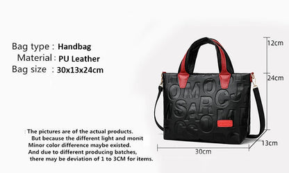 New Women's Large Capacity Contrast Color Handbag PU Leather Letter Embossed Ladies Shoulder Bag Designer Crossbody Bag