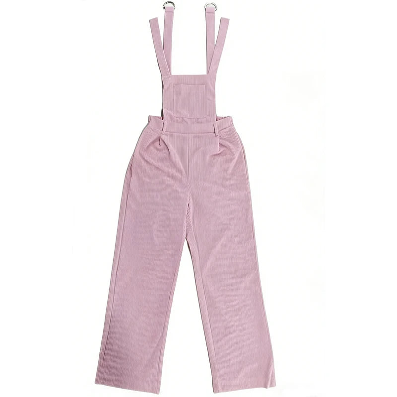Women Casual Jumpsuit Corduroy Wide Shoulder Straps Button Detail Solid Color Relaxed Fit Autumn Winter Hand Wash Only