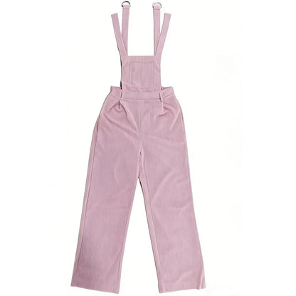 Women Casual Jumpsuit Corduroy Wide Shoulder Straps Button Detail Solid Color Relaxed Fit Autumn Winter Hand Wash Only
