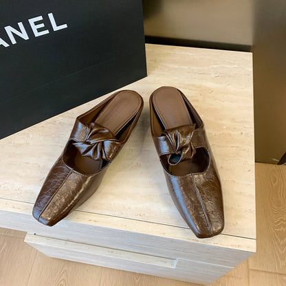 Women Heeled Sandals Slingback Mules Leather Shoes Summer Slippers 2026 Luxury Mary Jane Shoes Comfort Flip Flops Mujer Slides