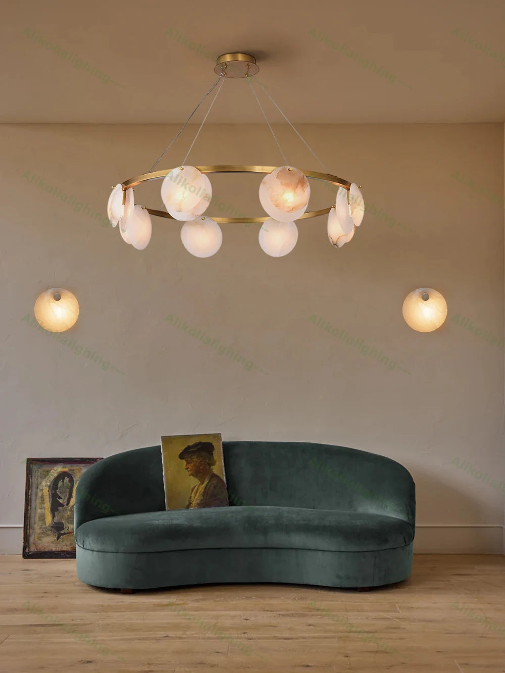 2026 Natural Marble Pieces LED Chandelier Lustre Alabaster Pendant Light Suspension Luminaire Lampen For Foyer Dinning Room