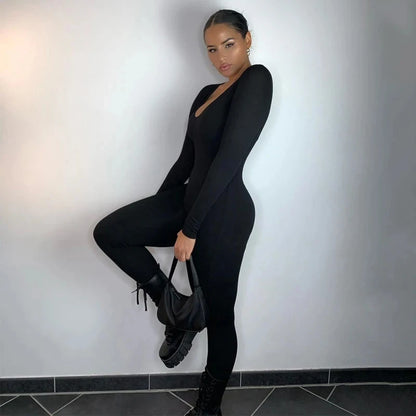 Dulzura Women 2024 Autumn Winter Long Sleeve Bodycon Streetwear Jumpsuit Overall One Piece Outfit Wholesale Items for Business